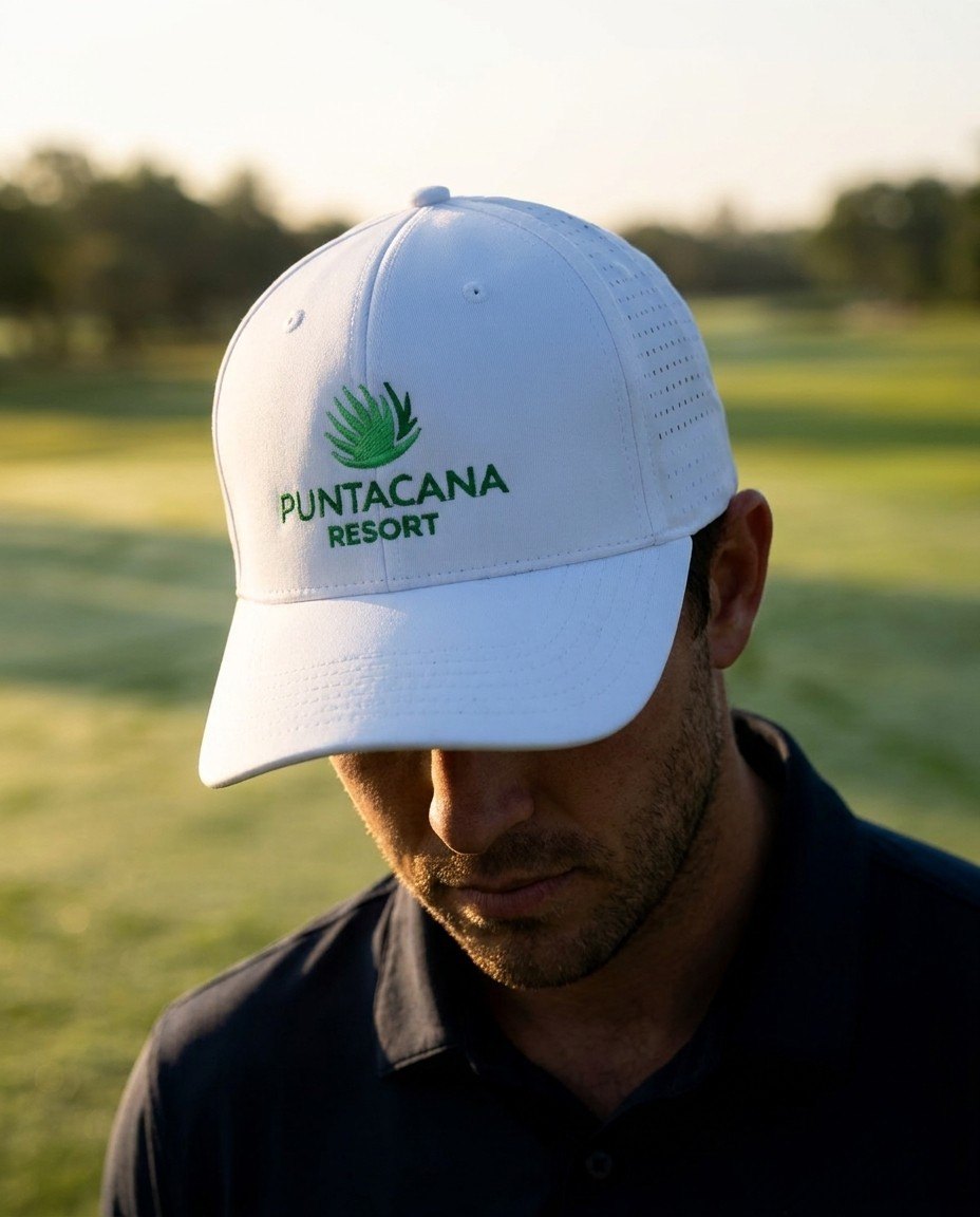 Gorra Puntacana Resort bordada, en el campo de golf
